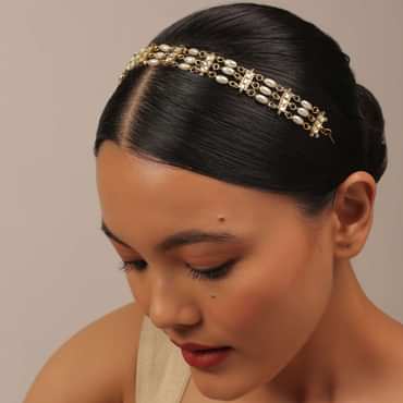 Gold Finish Kundan Polki And Pearls Sheeshpatti