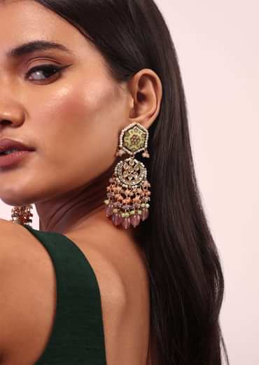 Gold Finish Kundan Polki beaded Necklace set with Earrings Gold Finish Kundan Polki beaded Necklace set with Earrings