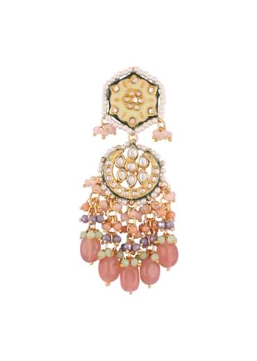 Gold Finish Kundan Polki beaded Necklace set with Earrings Gold Finish Kundan Polki beaded Necklace set with Earrings