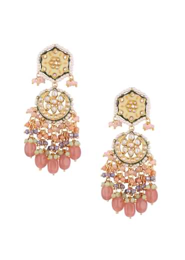 Gold Finish Kundan Polki beaded Necklace set with Earrings Gold Finish Kundan Polki beaded Necklace set with Earrings