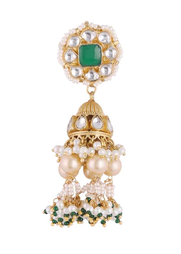 Gold Finish Kundan Polki Choker Set With Pearls