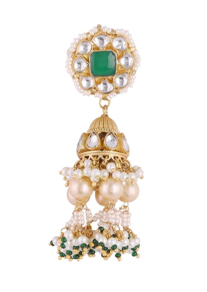 Gold Finish Kundan Polki Choker Set With Pearls