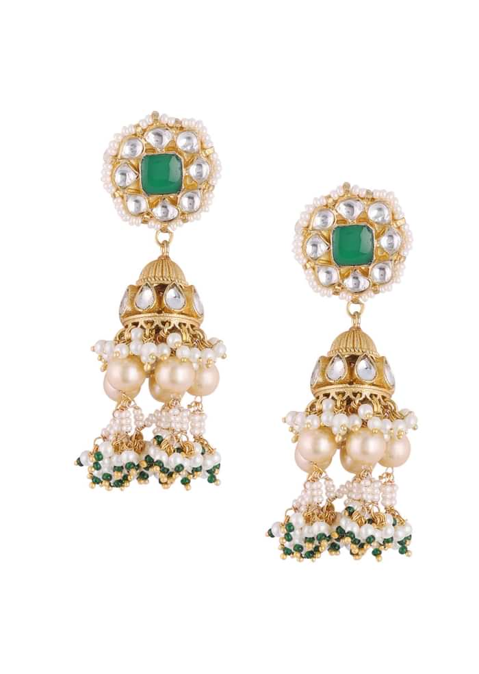Gold Finish Kundan Polki Choker Set With Pearls