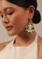 Gold Finish Kundan Polki Dangling Earrings With Synthetic Emerald Stones