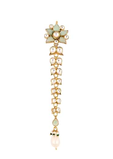 Gold Finish Kundan Polki Earrings With Pearl And Beads