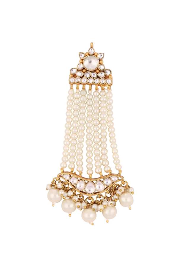 Gold Finish Kundan Polki Earrings With Beads And Pearls