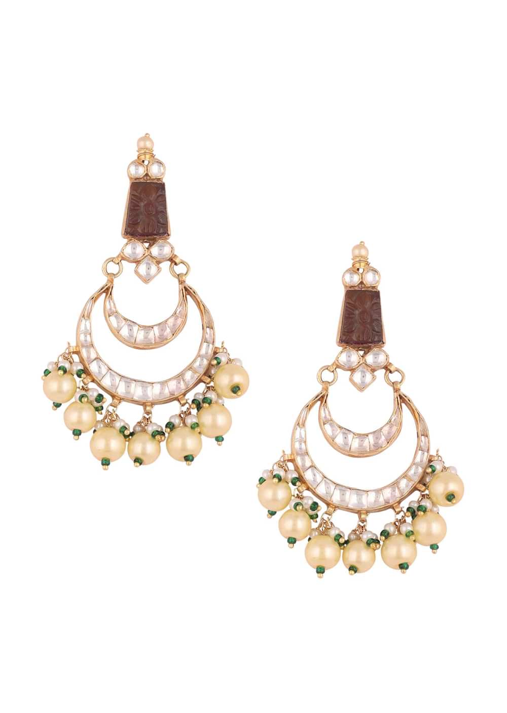 Gold Finish Kundan Polki Multicolor Short Necklace Set With Pearls And Green Beads