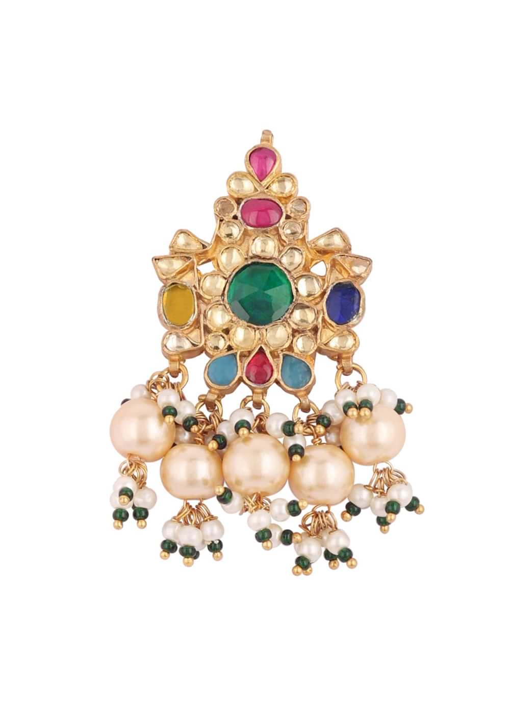 Gold Finish Kundan Polki Red And Green Choker Set With Beads And Stones