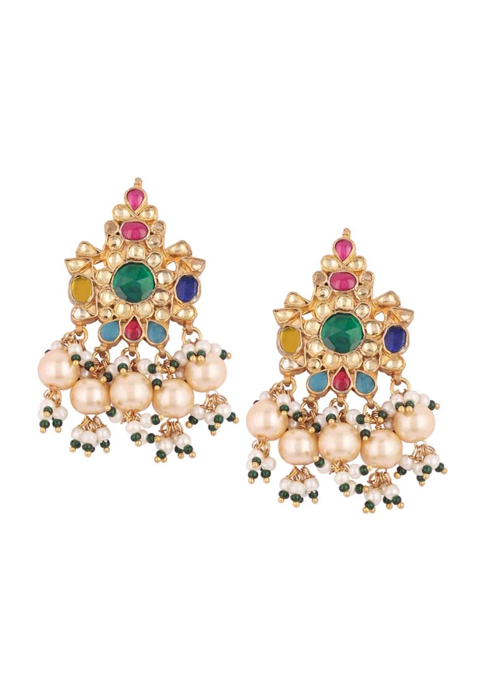Gold Finish Kundan Polki Red And Green Choker Set With Beads And Stones