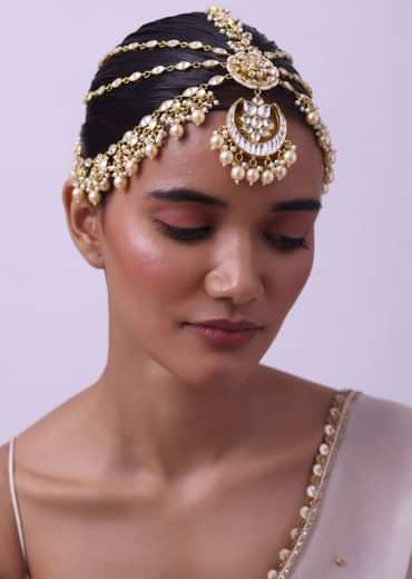 Gold Finish Kundan Sheeshphool In Mix Metal With Pearls