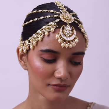Gold Finish Kundan Sheeshphool In Mix Metal With Pearls