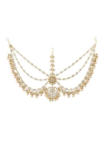 Gold Finish Kundan Sheeshphool In Mix Metal With Pearls