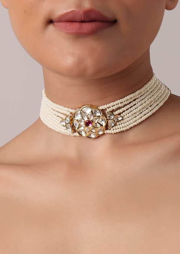 Gold Finish Kundan With Meenakari Studded Choker Set