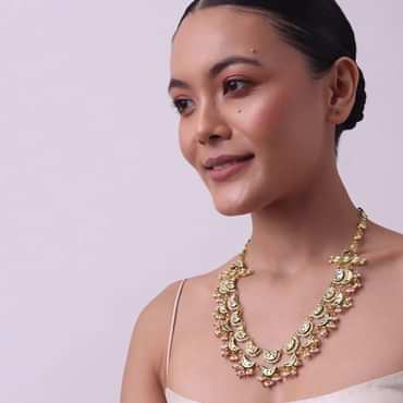 Gold Finish Layered Kundan Necklace With Red And White Drops