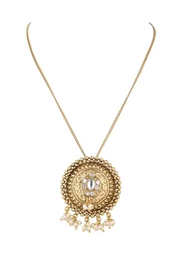 Gold Finish Long Necklace Embedded With A Small Motif