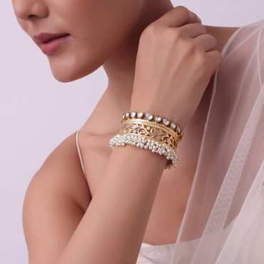 Gold Finish Micro Foiled Kada In Fusion Style