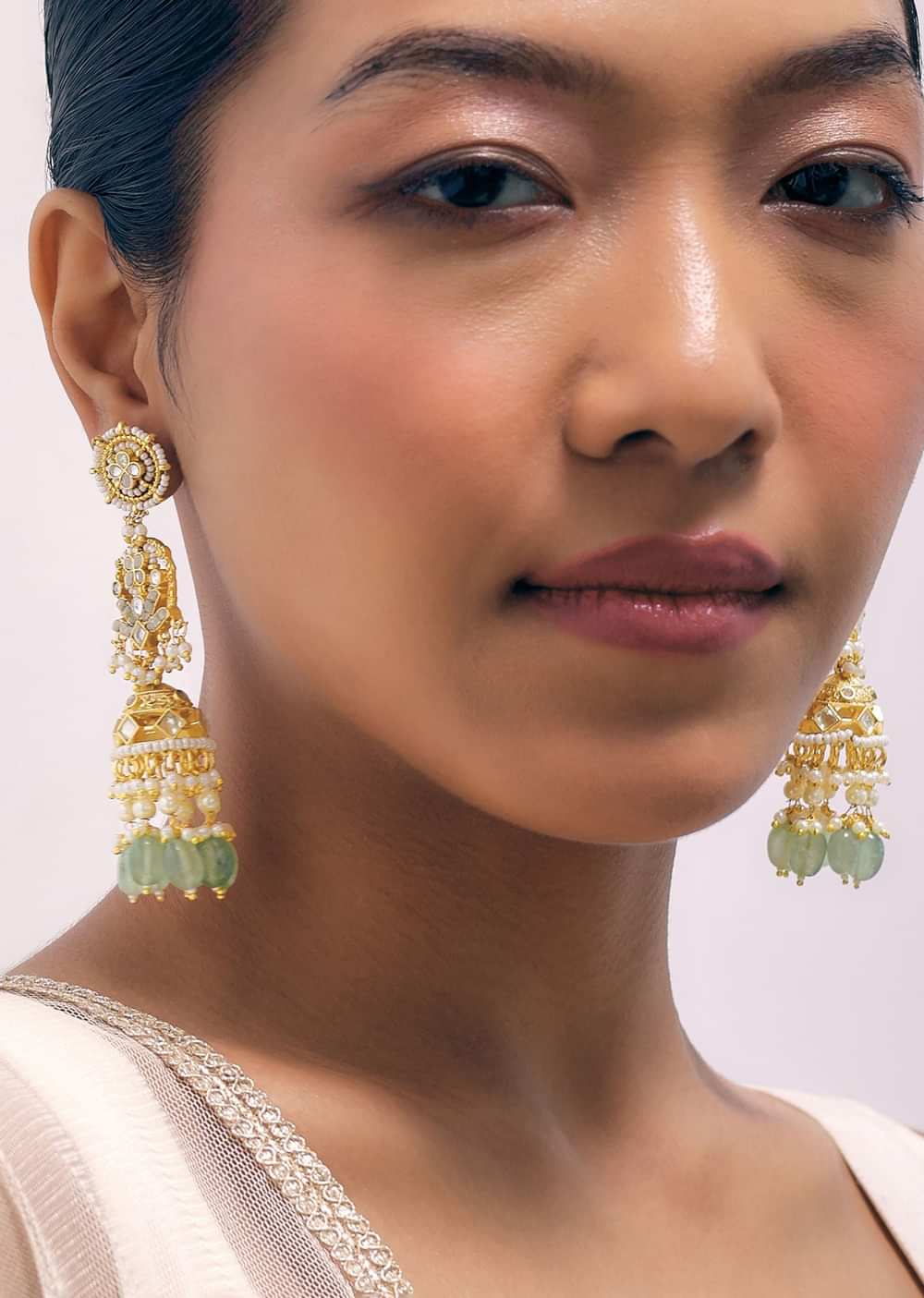 Gold Finish Mint Green Choker Set With Kundan Work In Mix Metal