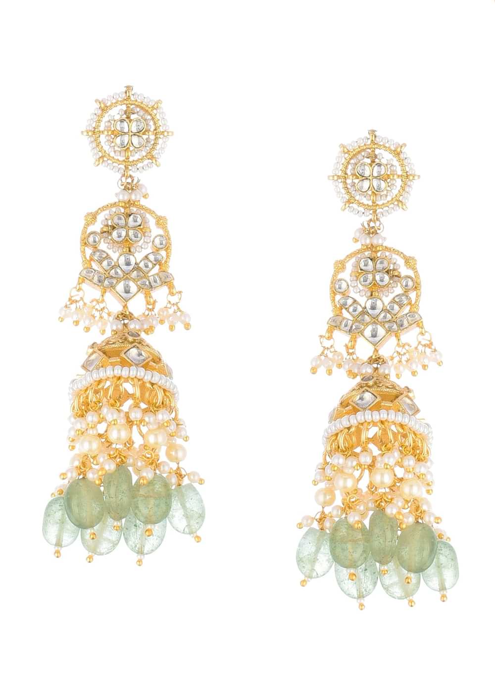 Gold Finish Mint Green Choker Set With Kundan Work In Mix Metal