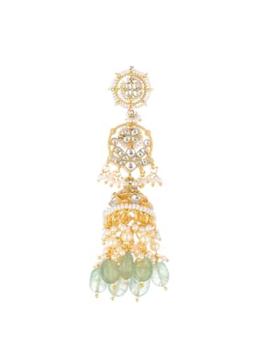 Gold Finish Mint Green Choker Set With Kundan Work In Mix Metal