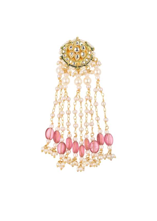 Gold Finish Mix Metal Danglers With Pink Beads Gold Finish Mix Metal Danglers With Pink Beads