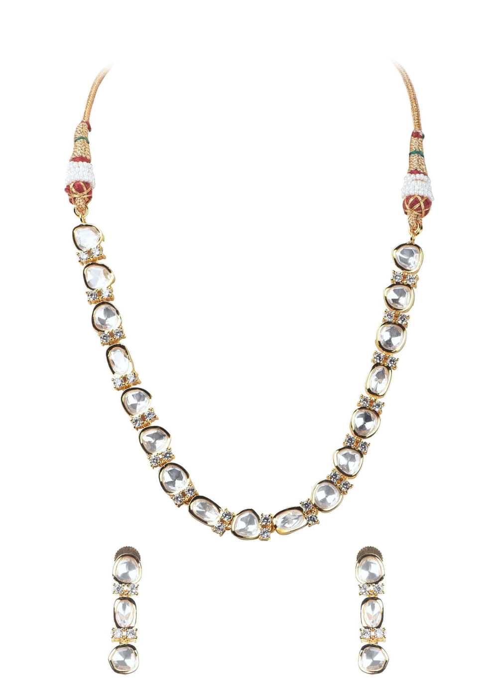 Gold Finish Moissanite Kundan Necklace In Mix Metal