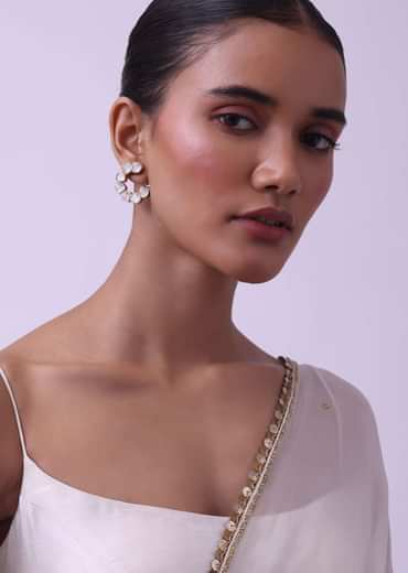 Gold Finish Moissanite Polki Studs In Mix Metal