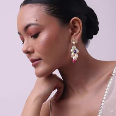 Gold Finish Multicolor Kundan Danglers In Mix Metal