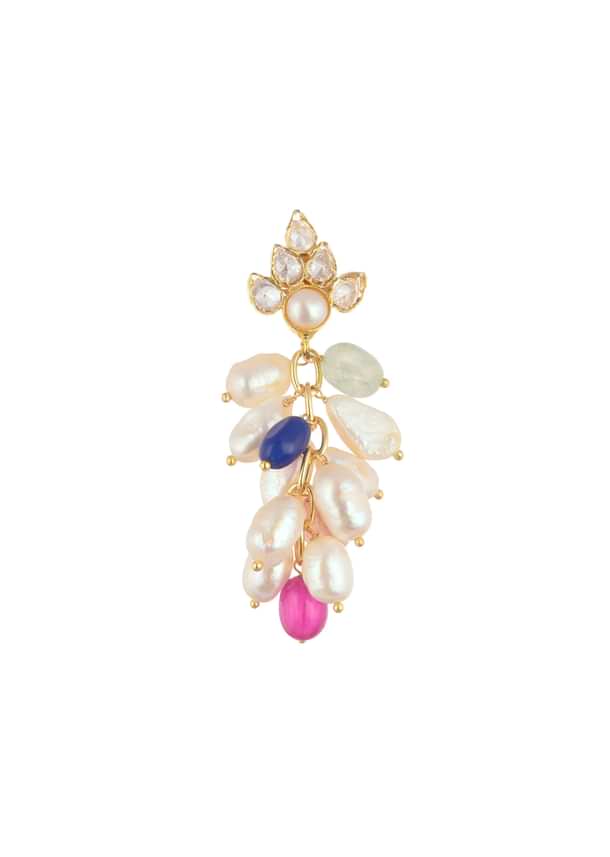 Gold Finish Multicolor Kundan Danglers In Mix Metal Gold Finish Multicolor Kundan Danglers In Mix Metal