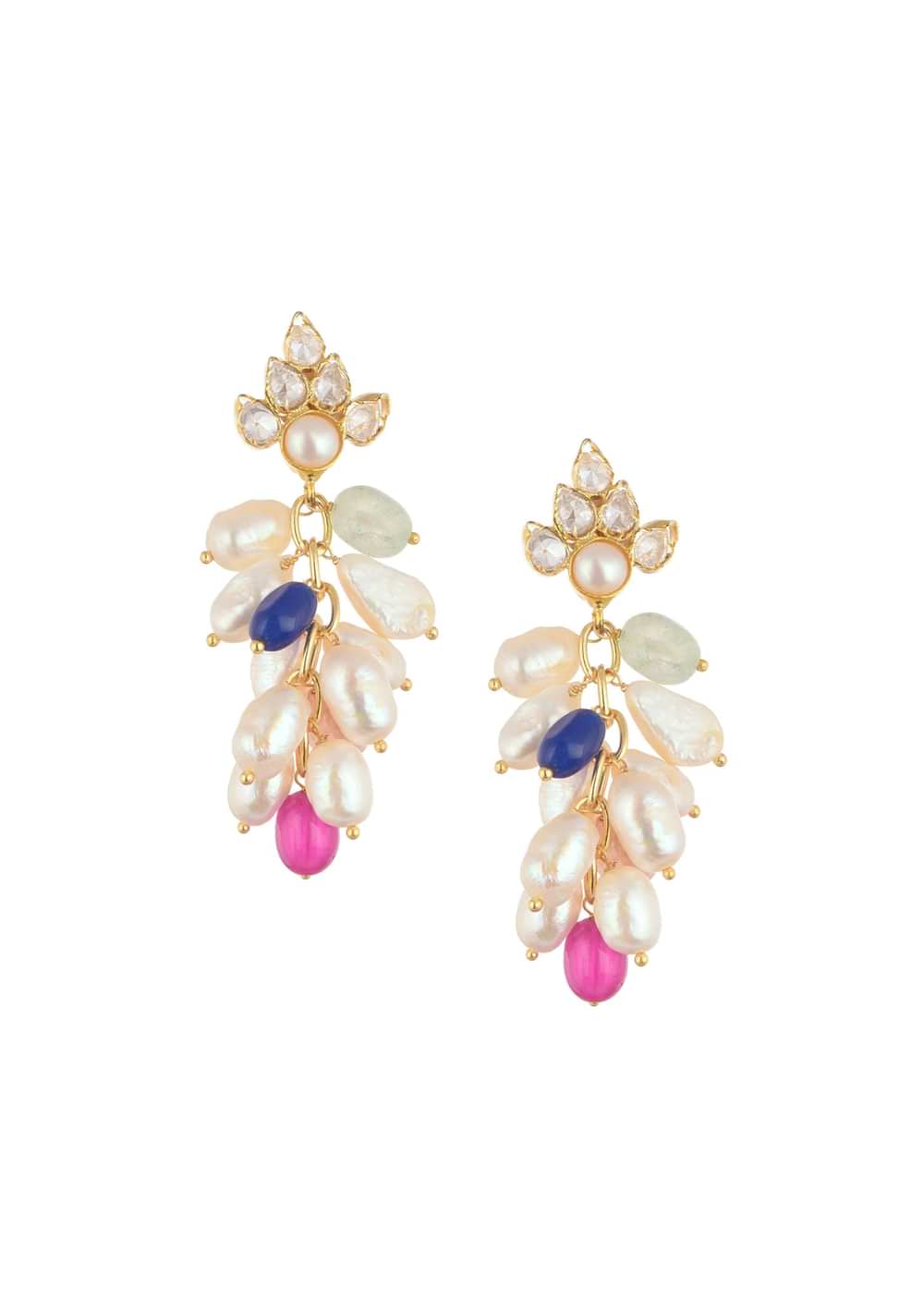 Gold Finish Multicolor Kundan Danglers In Mix Metal