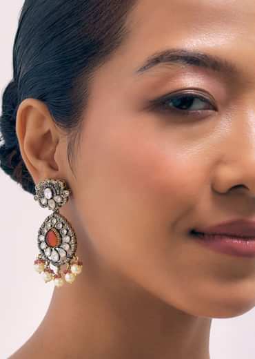 Gold Finish Multicolour Moissanite Necklace Set With Earrings