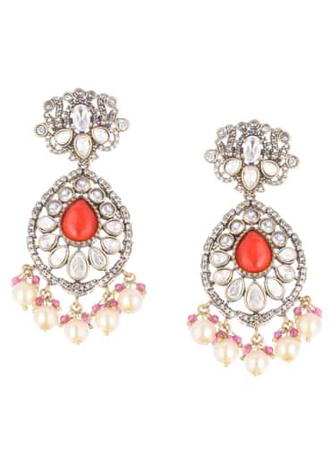 Gold Finish Multicolour Moissanite Necklace Set With Earrings