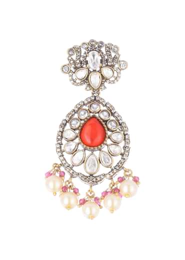 Gold Finish Multicolour Moissanite Necklace Set With Earrings