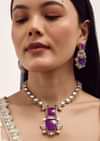 Gold Finish Necklace Set With Purple Polki Stones In Mix Metal