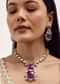 Gold Finish Necklace Set With Purple Polki Stones In Mix Metal