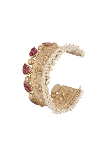 Gold Finish Oxidised Kada With Meenakari Work
