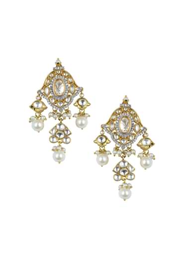 Gold Finish Kundan Polki Choker And Earrings Set In Mix Metal