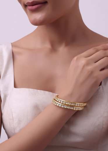Gold Finish Polki Bangles In Mix Metal - Set of 2