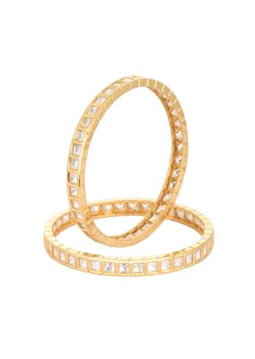 Gold Finish Polki Bangles In Mix Metal - Set of 2