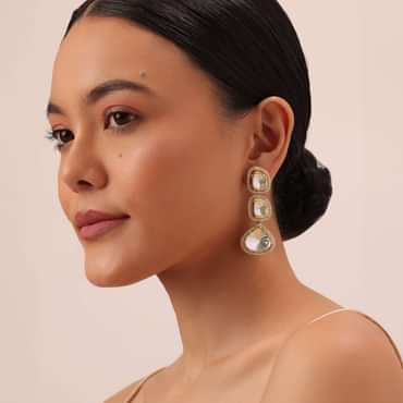 Gold Finish Polki Danglers With Geometric Motifs