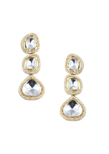 Gold Finish Polki Danglers With Geometric Motifs