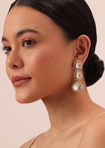 Gold Finish Polki Danglers With Geometric Motifs