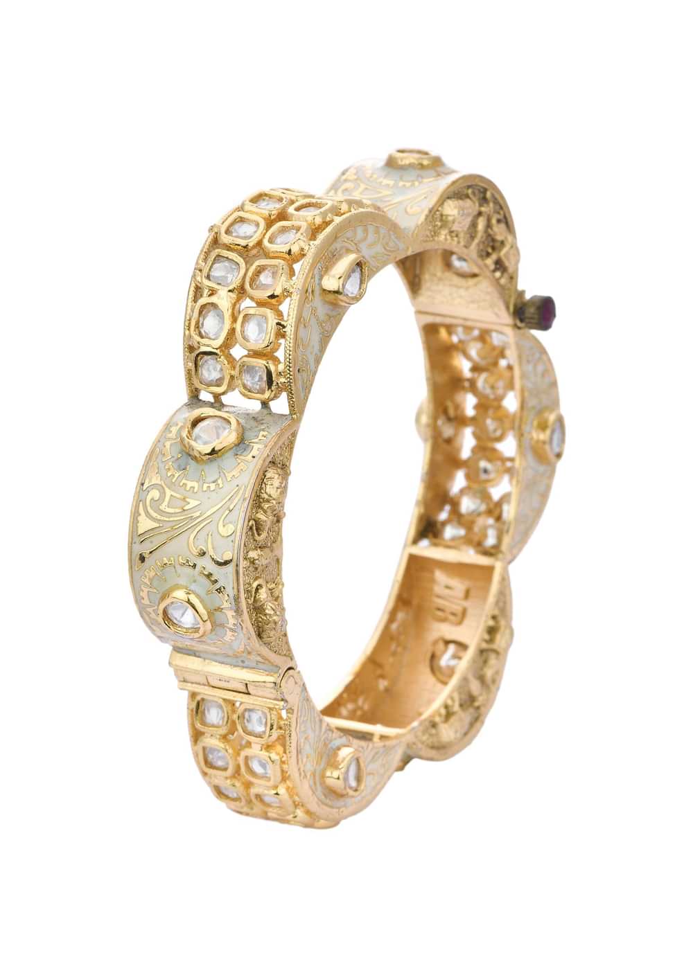 Gold Finish Rajwadi Bangle With Red Stones