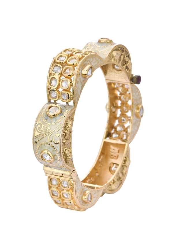 Gold Finish Rajwadi Bangle With Red Stones Gold Finish Rajwadi Bangle With Red Stones
