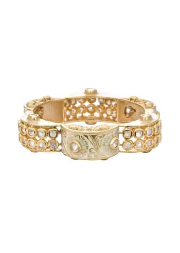 Gold Finish Rajwadi Bangle With Red Stones