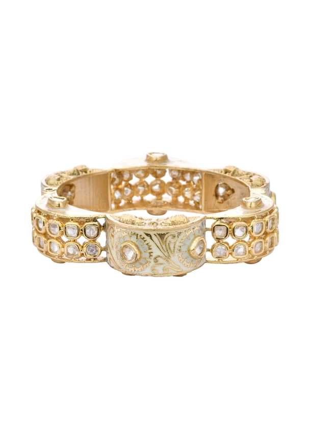 Gold Finish Rajwadi Bangle With Red Stones Gold Finish Rajwadi Bangle With Red Stones