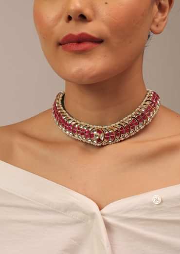 Gold Finish Rajwadi Kundan Polki Choker Set