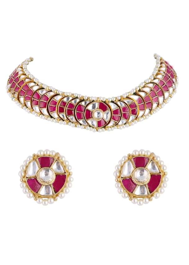 Gold Finish Rajwadi Kundan Polki Choker Set