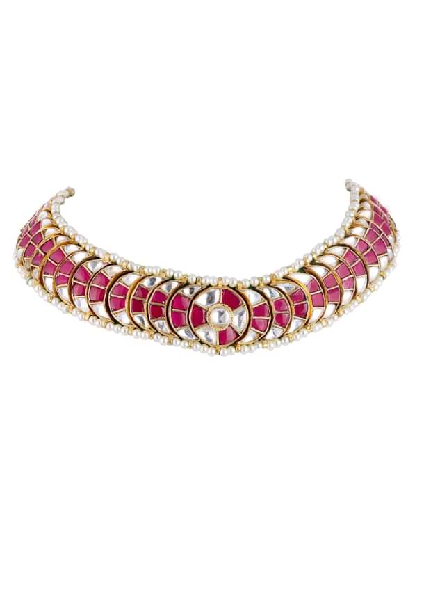 Gold Finish Rajwadi Kundan Polki Choker Set