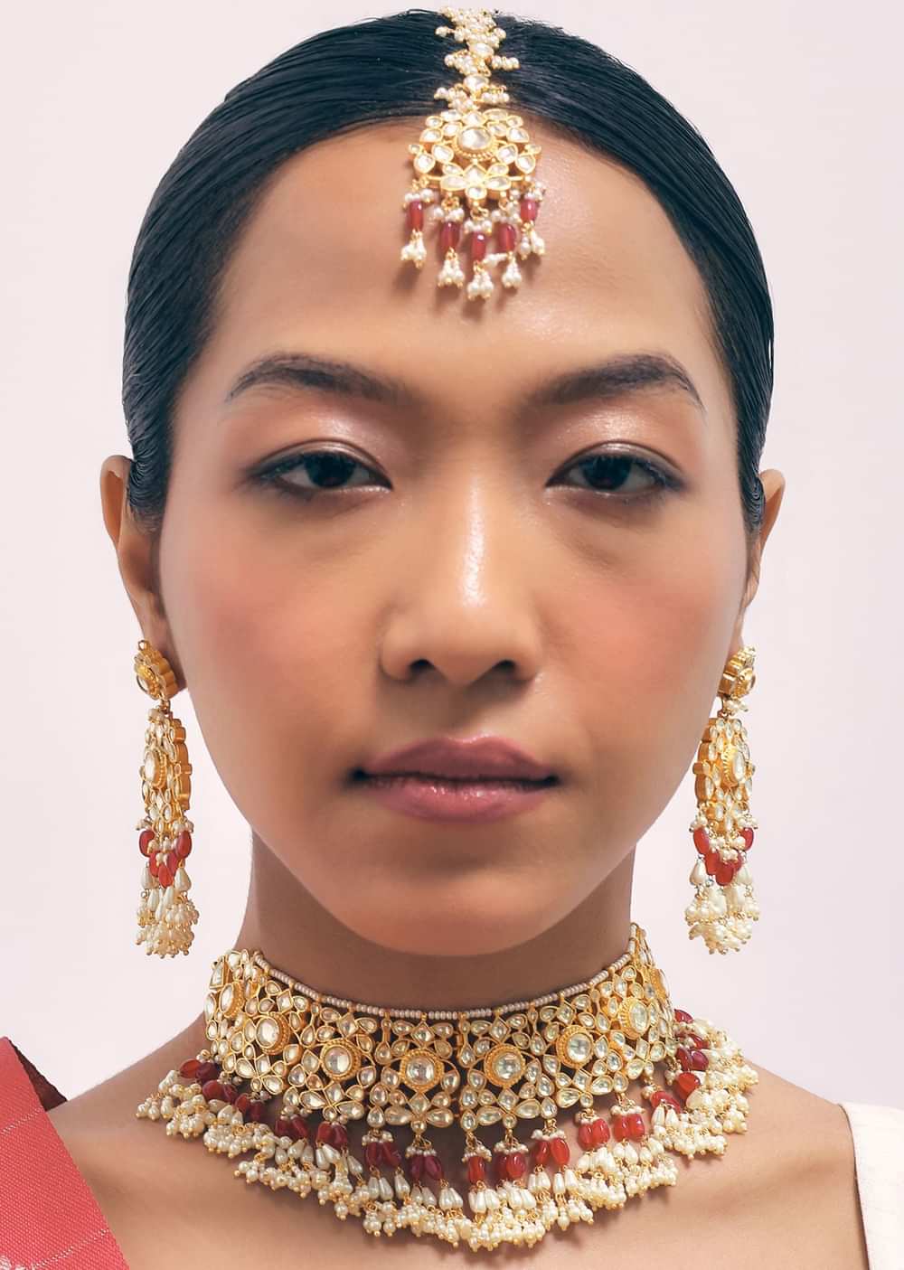 Gold Finish Ruby Stone Choker Set With Kundan Work