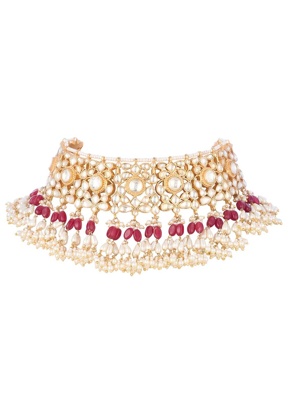 Gold Finish Ruby Stone Choker Set With Kundan Work